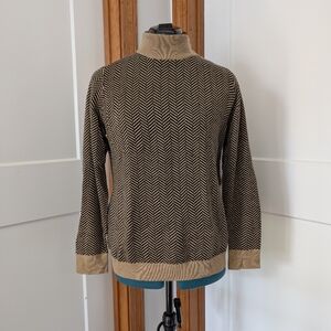 Calvin Klein | Size M | Mock-Neck Sweater, Tan and Black Herringbone Chevron